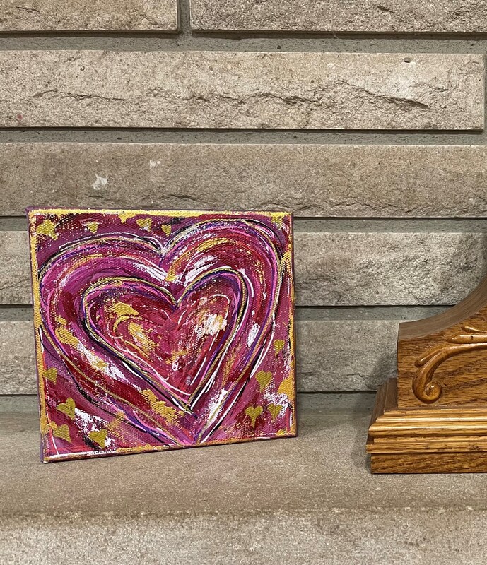 6"x6" Abstract Heart Canvas Painting